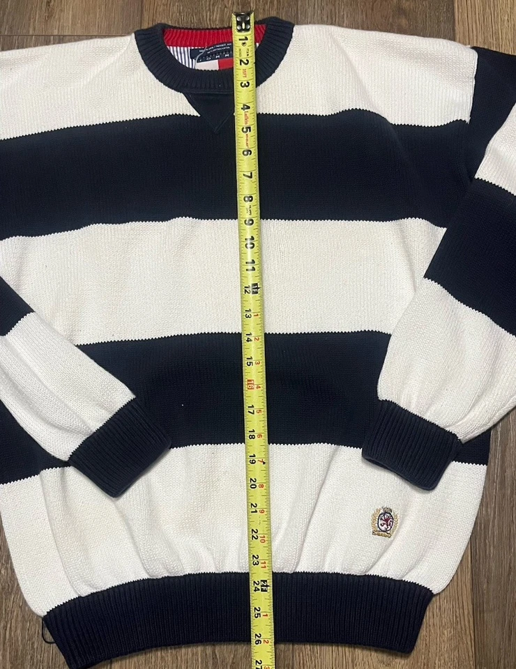 VTG Tommy HIlfiger Heavy Cotton Knit Striped Sweater Mens XL Navy/White Classic - Image 2 of 4