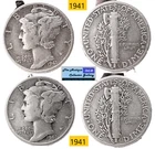 2 Vintage 1941⌛US Phila Mint World War II Silver Mercury Dimes🪙As Depicted🪙