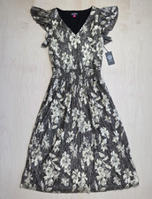 Vince Camuto Woman’s Medium Dress Metallic Black Gold Ruffle Sleeve NWT $129