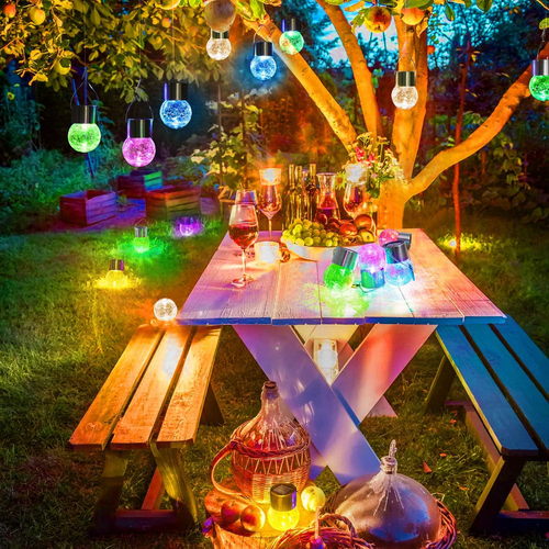 12-Pack Hanging Solar Lights, Decorative Cracked Glass Ball Light, Multicolor So - Picture 8 of 12