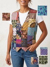 Vintage Florentia Silk Patchwork Vest - Boho Artisanal Quilted Waistcoat - M