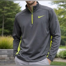 Nike Therma-Fit 1/4 Zip Men  s Large Gray Neon Athletic