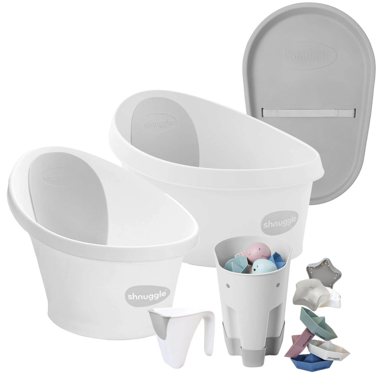 Shnuggle Growing Family Bath Time Bundle: Baby & Toddler Bath + Changing Mat Bun