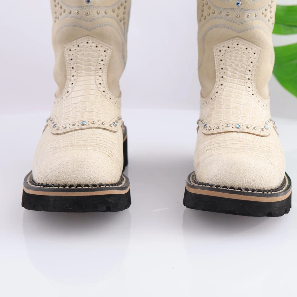Botas occidentales Ariat Baby Buck para mujer talla 6,5 altas hueso blanco cocodrilo tachonado Y2K Foto 3 de 4