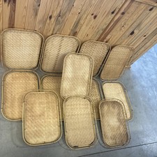 Vintage Wicker Rattan Bamboo Serving Tray Tiki Lap Midcentury Modern Boho set 12