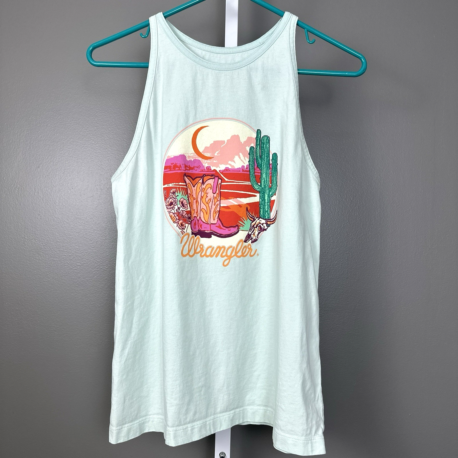 Wrangler Blue Opal Cowgirl Boots Sunset Goddess Women's Tank Top Size XS Aqua