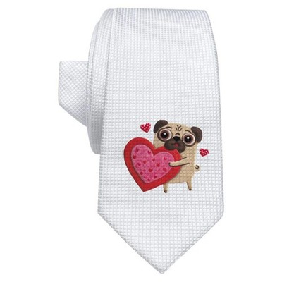Weiße Krawatte/Krawatte ''Süßer Mops mit Herz'' mit Geschenkbox (AT00031590)