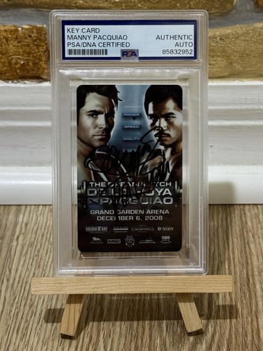 MANNY PACQUIAO vs Oscar de La Hoya SIGNED AUTO MGM GRAND KEYCARD DREAM MATCH PSA