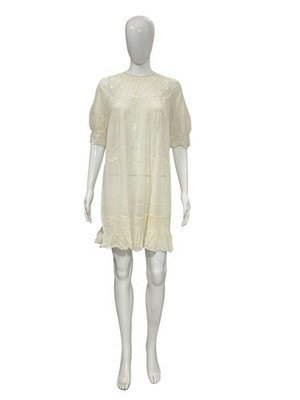 Ulla Johnson Damen Mini-Kleid Knopfleiste Crème Viskose Kurzarm Volant Größe M