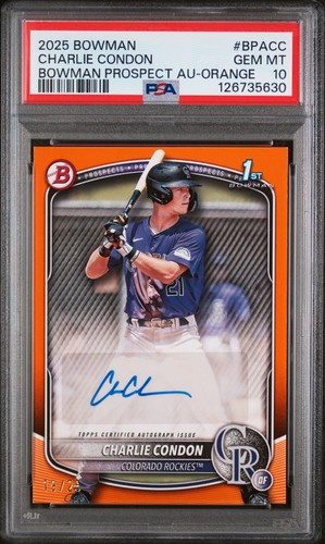 2025 BOWMAN BOWMAN PROSPECT AUTO ORANGE #BPACC CHARLIE CONDON 19/25 PSA 10