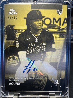 2025 Topps Black & White Luisangel Acuna #015-A Yellow Auto /75