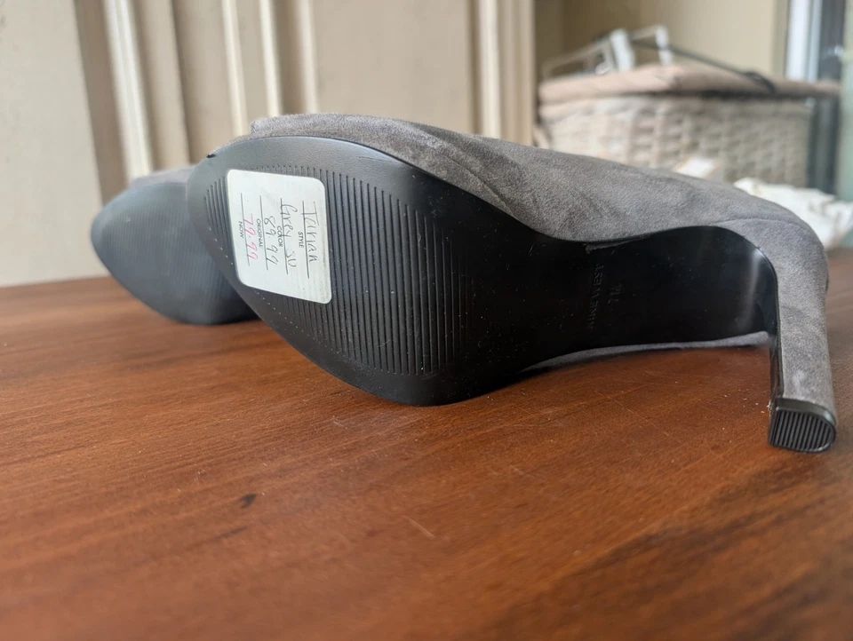 Nine West Gris Gamuza Botines Botines Peep Toe Stiletto Botas Zapatos Talla 7M Foto 4 de 4