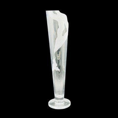 BADASH Crystal Vase Elegant Frosted Motif Pattern Handcrafted 16  Tall VINTAGE