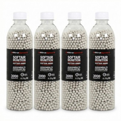 4 x 3000 Stk Ultrasport Softair Airsoft Kugeln 0,25 g BB 6 mm Weiß Hochglanz BBs