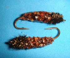 FLY FISHING FLIES - Natural ROCK ROLLER CASED CADDIS (LARVA) size #12 (6 pcs.)