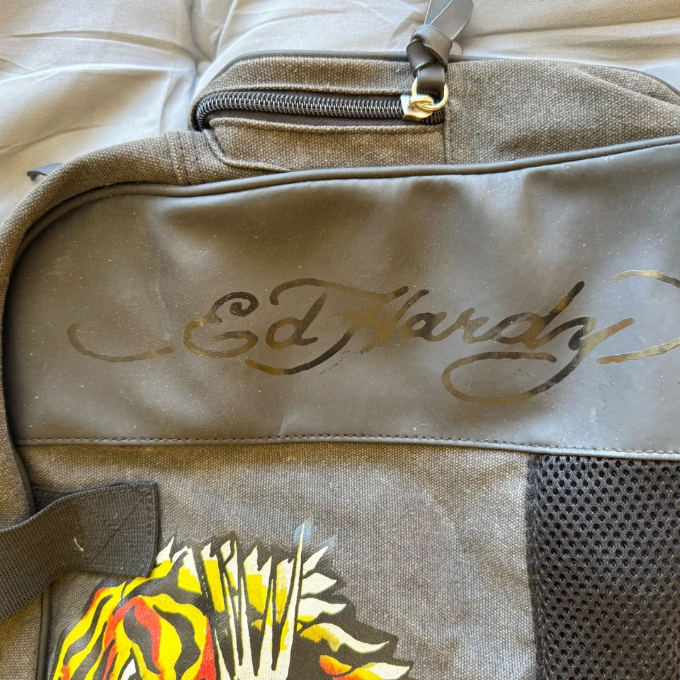 VINTAGE Ed Hardy Duffle Bag Tiger Logo Travel Gym Tote  — 第 3/4 张图片