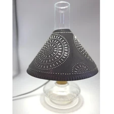 Electric Oil Lamp Vintage Style Tin Punch Shade Rustic Farmhouse Accent Light