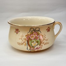 Fieldings Devon Ware Antique Chamber Pot Floral Jardinière Planter Gold Rim 1917