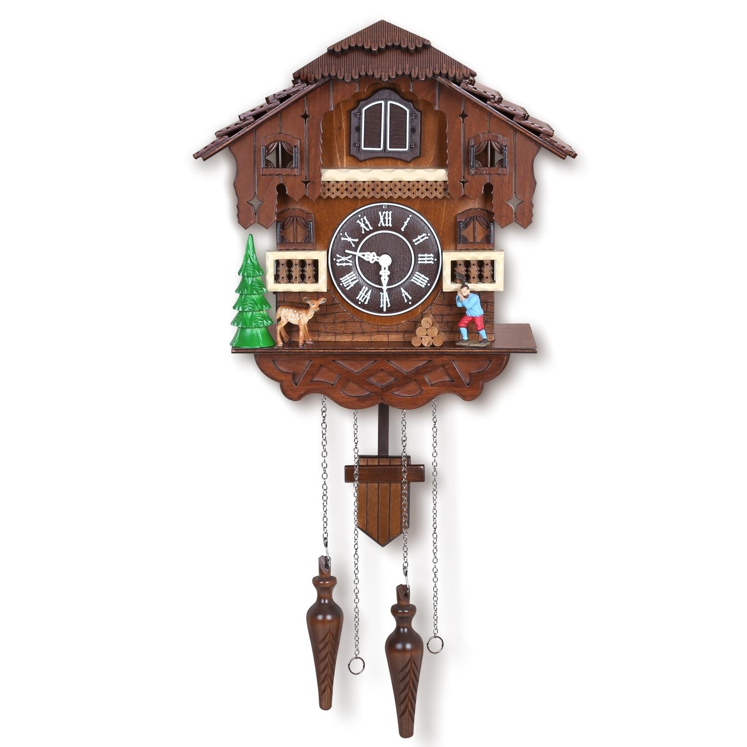 Large Vintage Handcrafted Wood Cuckoo Clock with Moving House