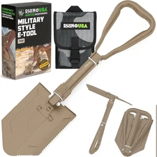 Folding Survival Shovel W/Pick - Heavy Duty Carbon Steel Military Style Entrench
