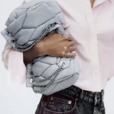 Zara Quilted Chain Strap Pillow Shoulder Bag Blue 6655/710