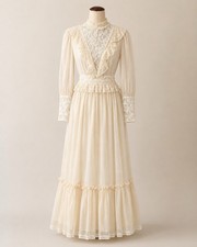 Vintage 70s Gunne Sax Boho Lace Edwardian Wedding Prairie Dress Small 5 7