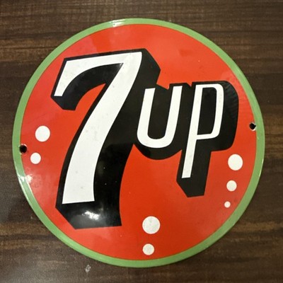 Vintage 7 Up Soda Sign - Porcelain Advertisement Store Gas Oil Pump Plate Sign