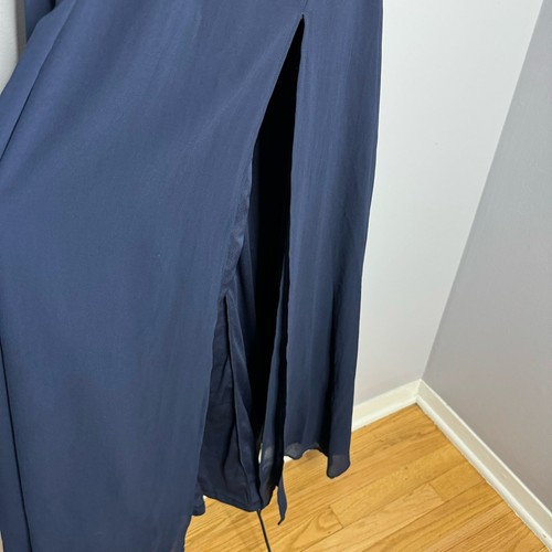 Lulu's Heavenly Hues Navy Blue V Neck Maxi Dress Bridesmaid Woven Prom L New - Picture 9 of 17