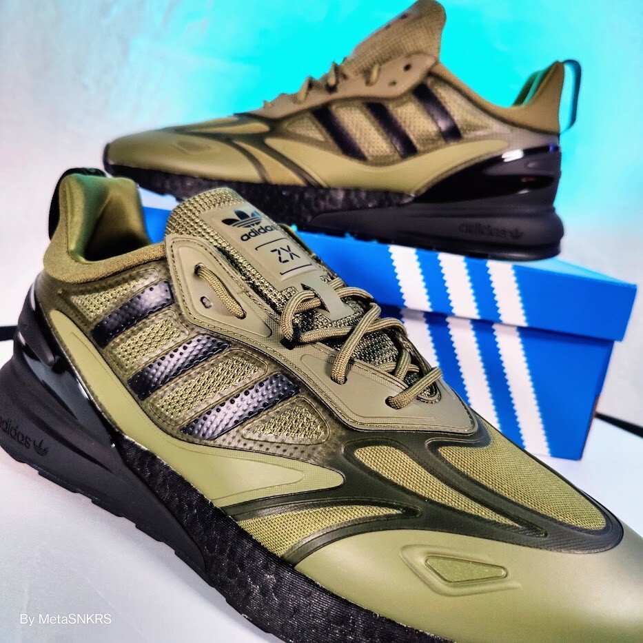 Adidas ZX 2K US 13 Men's Olive Green Black Rare Retro Boost Lifestyle GW0518 New thumbnail 6