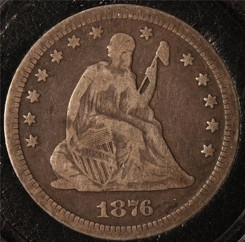 1876 CC SEATED LIBERTY QUARTER, FINE+/VF, ORIGINAL AND PROBLEM FREE, TOUGH DATE!