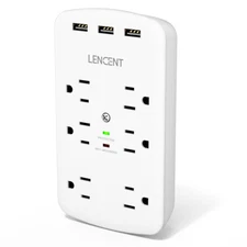 LENCENT 6 Outlet Extender 1728J Surge Protector with 3 USB Port Wall Adapter Tap