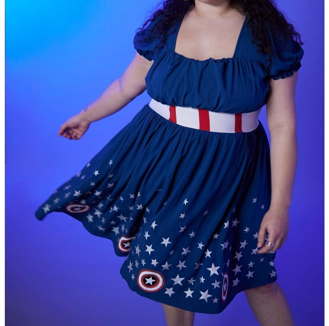 plus size red white and blue dress - Puff Sleeve Tiered Maxi - Challis Plaid & USA theme dress Yours London Women's Plus Size