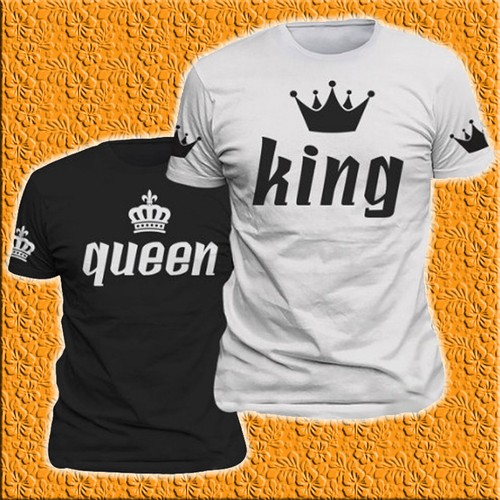 T-SHIRT UOMO DONNA KING QUEEN corone davanti MAGLIETTE San Valentino  Matrimonio | eBay