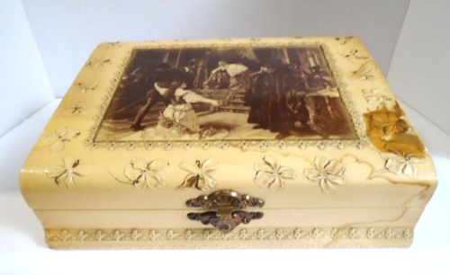 Vintage Collectable Celluloid Jewelry Box/ Othello & Desdemona Picture/20's-40's - Picture 1 of 20