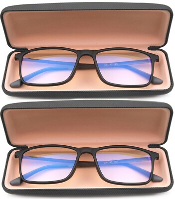 Blue Ray Blocking Reading Glasses for Men Large Rectangular Frame w/ Hard case