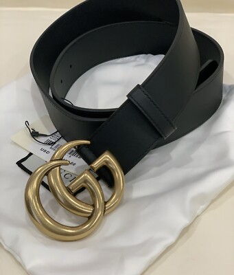 Gucci Belt GG Black Leather 1.5 Inch Size 90/36 For 6-8 
