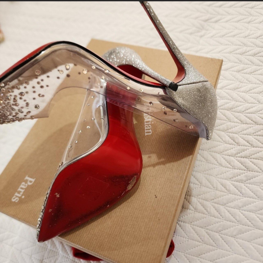 Christian Louboutin Size 38 Degrastrass Clear PVC Crystal Heels