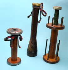 3 Industrial Wooden Textile Spools Bobbins Prim accents