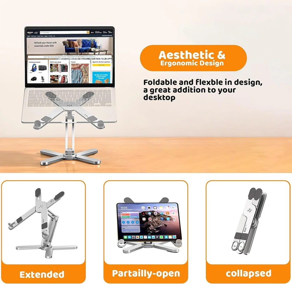 Laptop Stand with 360 Rotating Base,Metal Holder Fully Foldable for Easy Storage