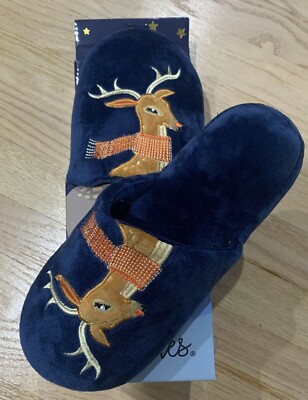 Chatties Christmas Deer Reindeer Slippers Plush Cozy Slippers Size Large 