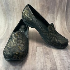 Dansko Women's Black / Gold Olivia Snake Loafers Size EUR 37 US 6.5/7 Womens