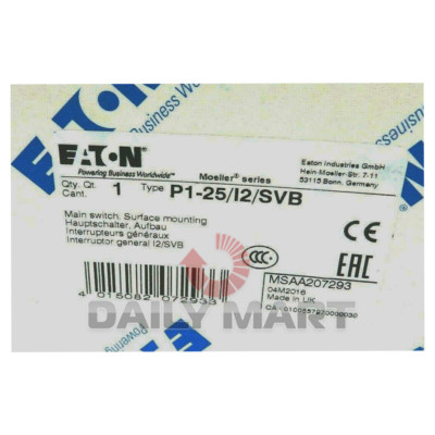 New In Box EATON MOELLER P1-25/I2/SVB Disconect Switch