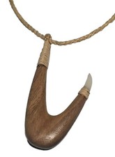 Hawaii Jewelry Koa Wood Fish Hook Pendant Necklace 21"