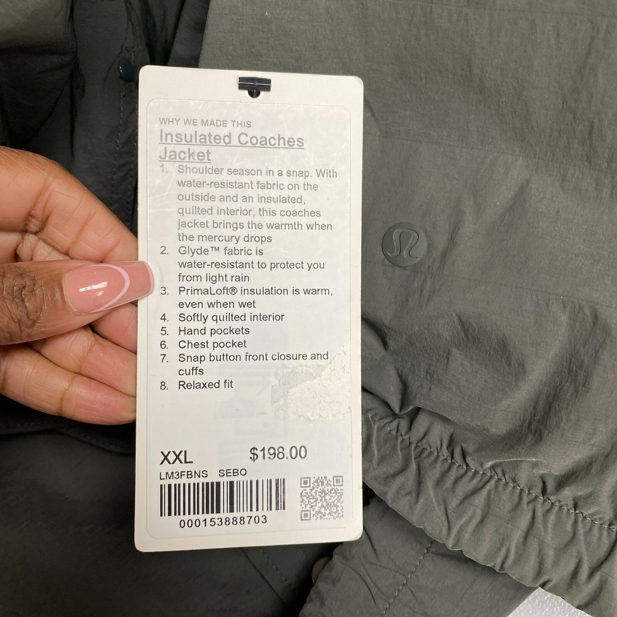Lululemon Mens Slate Brown Long Sleeve Snap Front Insulated 