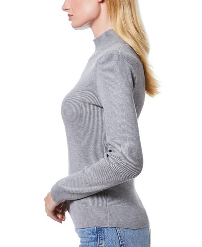 Melissa Paige Women's Ribbed Mock-Neck Sweater - Heather Grey Size Small - Picture 2 of 3