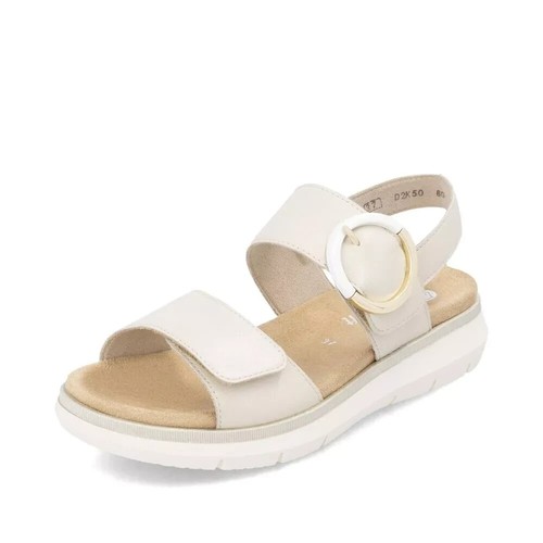 LADIES REMONTE D2K50-80 BEIGE LEATHER FLAT SANDALS - Picture 3 of 7