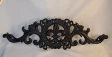 Black Cast Iron Fleur de Lis Pediment Wall Plaque 18.25"L x 5.5"T