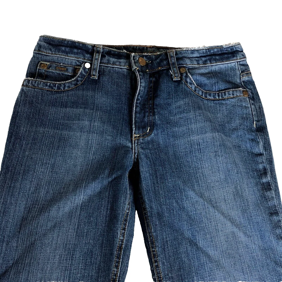 Pantalones de mezclilla Pure Color para mujer talla 28 tiro medio corte bootcut lavado medio bolsillos elásticos Foto 2 de 4