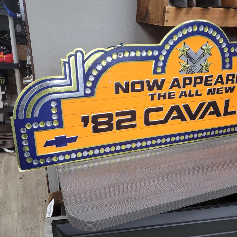 Vintage DETROIT AUTO SHOW 1982 Chevy Cavalier 42" Marquee Foil Sign Advertising - Image 2 of 4