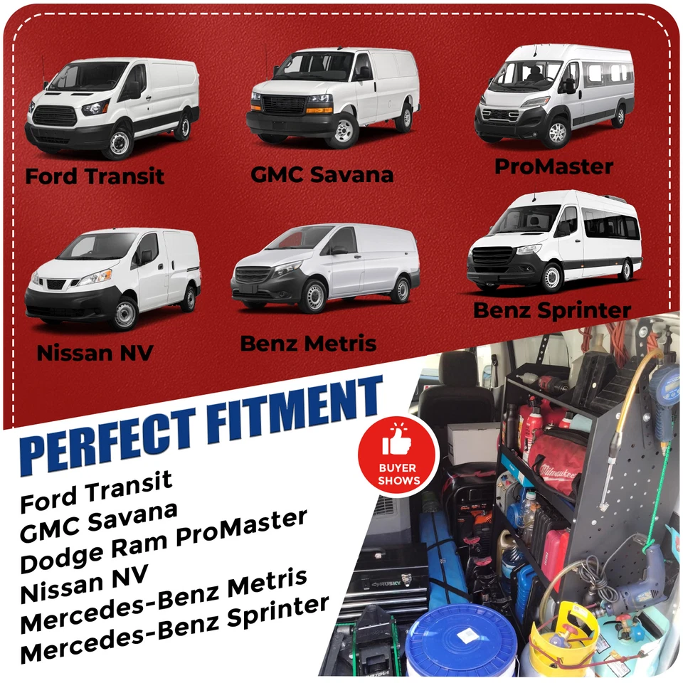 Mid/High Roof Van Shelving 存储系统 32 英寸宽 x 60 英寸高 x 13 英寸D 适用于 Transit,NV — 第 2/4 张图片